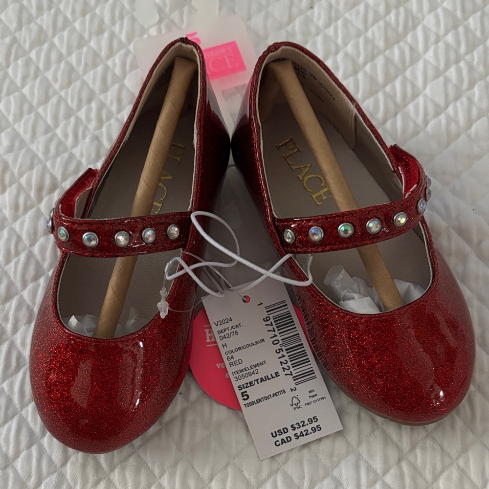 The Children's Place Red Glitter Mary Jane Shoes with Jewel Strap